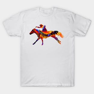 Cowgirl Barrel Racing on Galloping Horse with Marble Background T-Shirt